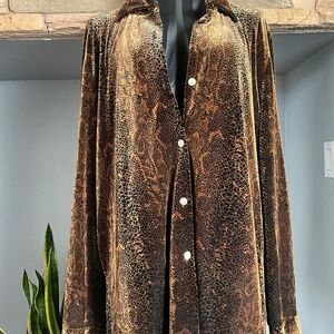 VTG Y2K 1X Stretch Velvet Snakeskin Print Tunic Shacket Art to Wear Soft Brown
